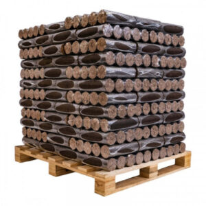 Palette met gecomprimeerde nacht houtblokken EO2